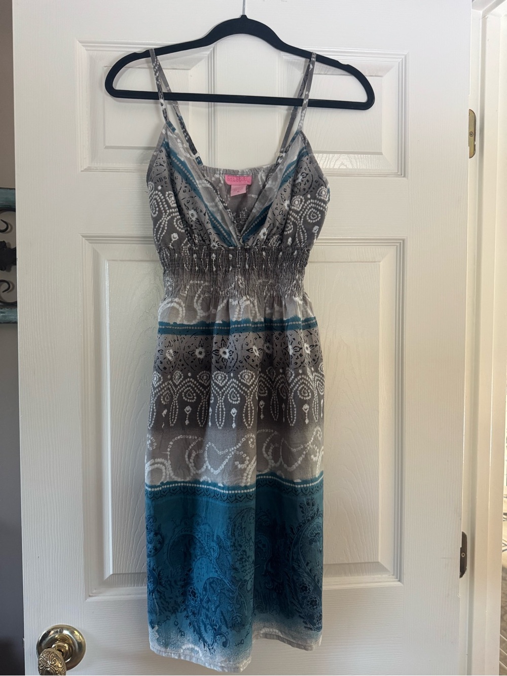 She's Cool Teal and Gray Paisley Midi Dress
